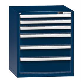 Werk-Schubladenschrank KOMBI, HxBxT: 840 x 731 x 780 mm, 6 x Schubladen, dunkelblau RAL5010