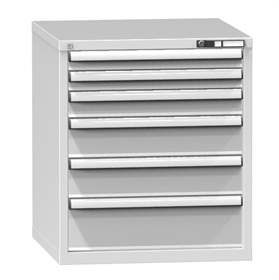 Werk-Schubladenschrank KOMBI, HxBxT: 840 x 731 x 780 mm, 6 x Schubladen, grau RAL7035