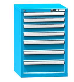 Zásuvková dílenská skříňka, 7 x zásuvka, v x š x h: 840 x 578 x 630 mm, barva modrá RAL5012