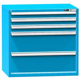 Schubladenschrank für Werkstatt, HxBxT: 990 x 1037 x 780 mm, 5 x Schubladen, Farbe blau RAL5012