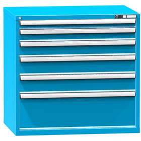 Schubladenschrank für Werkstatt, HxBxT: 990 x 1037 x 780 mm, 6 x Schubladen, Farbe blau RAL5012