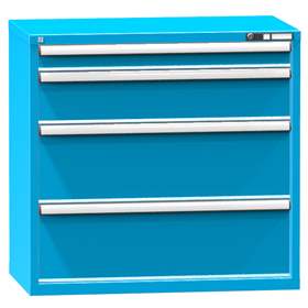 Schubladenschrank für Werkstatt, HxBxT: 990 x 1037 x 630 mm, 4 x Schubladen, Farbe blau RAL5012