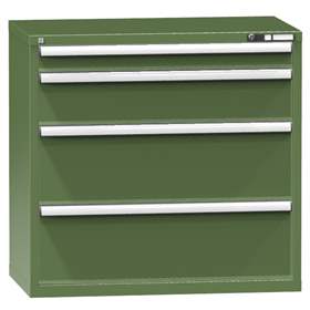 Zásuvková dielenská skriňa, v x š x h: 990 x 1037 x 630 mm, 4 x zásuvka, farba zelená RAL6011