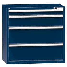 Zásuvková dielenská skriňa, v x š x h: 990 x 1037 x 630 mm, 4 x zásuvka, farba tmavo modrá RAL5010