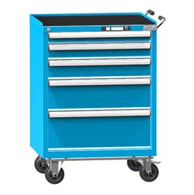 Mobiler Schubladenschrank, HxBxT: 1013 x 731 x 780 mm, 5 Schubladen, Farbe blau RAL5012