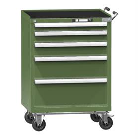 Pojízdná dílenská skříňka s 5 zásuvkami, v x š x h: 1013 x 731 x 780 mm, barva zelená RAL6011
