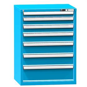 Schubladenschrank für Werkstatt, HxBxT: 990 x 731 x 630 mm, 7 x Schubladen, Farbe blau RAL5012