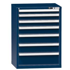 Schubladenschrank für Werkstatt, HxBxT: 990 x 731 x 630 mm, 7 x Schubladen, Farbe dunkelblau RAL5010