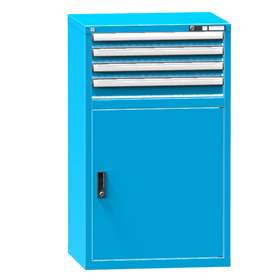 Schubladenschrank für Werkstatt, HxBxT: 1215 x 731 x 630 mm, 4 x Schubladen, 1 x Schrank, Farbe blau RAL5012