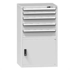 Zásuvková dielenská skriňa, v x š x h: 1215 x 731 x 630 mm, 5 x zásuvka, 1 x skrinka, farba šedá RAL7035