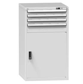 Schubladenschrank für Werkstatt, HxBxT: 1215 x 731 x 780 mm, 4 x Schubladen, 1 x Schrank, Farbe grau RAL7035