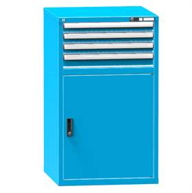 Schubladenschrank für Werkstatt, HxBxT: 1215 x 731 x 780 mm, 4 x Schubladen, 1 x Schrank, Farbe blau RAL5012