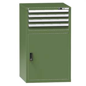 Schubladenschrank für Werkstatt, HxBxT: 1215 x 731 x 780 mm, 4 x Schubladen, 1 x Schrank, Farbe grün RAL6011