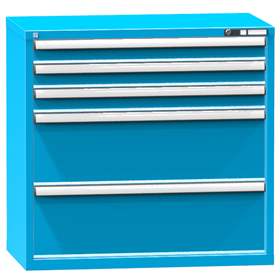 Schubladenschrank für Werkstatt, HxBxT: 990 x 1037 x 630 mm, 5 x Schubladen, Farbe blau RAL5012