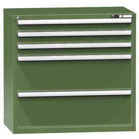 Schubladenschrank für Werkstatt, HxBxT: 990 x 1037 x 630 mm, 5 x Schubladen, Farbe grün RAL6011