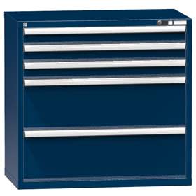 Schubladenschrank für Werkstatt, HxBxT: 990 x 1037 x 630 mm, 5 x Schubladen, Farbe dunkelblau RAL5010