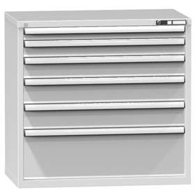 Zásuvková dílenská skříňka, v x š x h: 990 x 1037 x 630 mm, 6 x zásuvka, barva šedá RAL7035