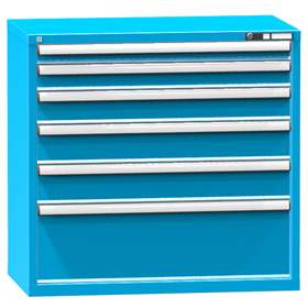 Schubladenschrank für Werkstatt, HxBxT: 990 x 1037 x 630 mm, 6 x Schubladen, Farbe blau RAL5012