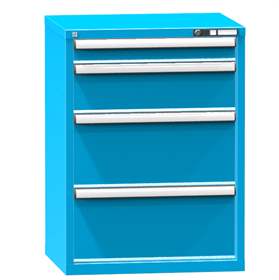 Schubladenschrank für Werkstatt, HxBxT: 990 x 731 x 630 mm, 4 x Schubladen, Farbe blau RAL5012