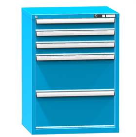 Schubladenschrank für Werkstatt, HxBxT: 990 x 731 x 630 mm, 5 x Schubladen, Farbe blau RAL5012