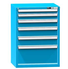 Schubladenschrank für Werkstatt, HxBxT: 990 x 731 x 630 mm, 6 x Schubladen, Farbe blau RAL5012