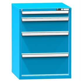Schubladenschrank für Werkstatt, HxBxT: 990 x 731 x 780 mm, 4 x Schubladen, Farbe blau RAL5012