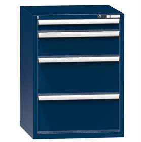 Zásuvková dielenská skriňa, v x š x h: 990 x 731 x 780 mm, 4 x zásuvka, farba tmavo modrá RAL5010