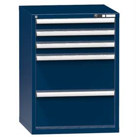 Schubladenschrank für Werkstatt, HxBxT: 990 x 731 x 780 mm, 5 x Schubladen, Farbe dunkelblau RAL5010