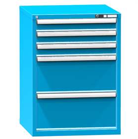 Schubladenschrank für Werkstatt, HxBxT: 990 x 731 x 780 mm, 5 x Schubladen, Farbe blau RAL5012