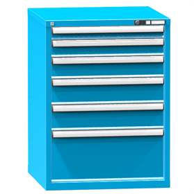 Schubladenschrank für Werkstatt, HxBxT: 990 x 731 x 780 mm, 6 x Schubladen, Farbe blau RAL5012