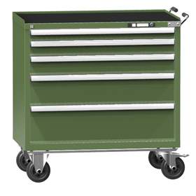 Pojízdná dílenská skříňka s 5 zásuvkami, v x š x h: 1058 x 1037 x 780 mm, barva zelená RAL6011
