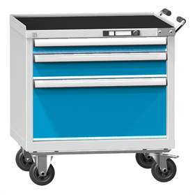 Mobiler Schubladenschrank, HxBxT: 763 x 731 x 780 mm, 3 Schubladen, Farbe grau RAL7035/blau RAL5012