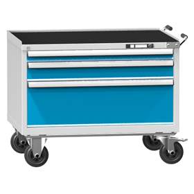 Mobiler Schubladenschrank, HxBxT: 808 x 1037 x 780 mm, 3 Schubladen, Farbe grau RAL7035/blau RAL5012