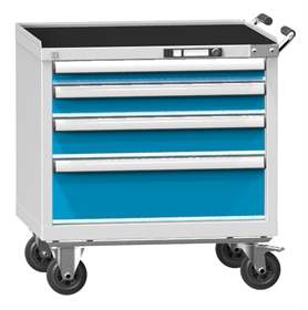 Mobiler Schubladenschrank, HxBxT: 763 x 731 x 780 mm, 4 Schubladen, Farbe grau RAL7035/blau RAL5012