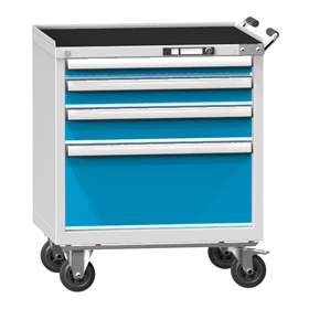 Mobiler Schubladenschrank, HxBxT: 863 x 731 x 780 mm, 4 Schubladen, Farbe grau RAL7035/blau RAL5012