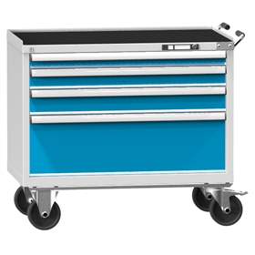 Mobiler Schubladenschrank, HxBxT: 908 x 1037 x 780 mm, 4 Schubladen, Farbe grau RAL7035/blau RAL5012