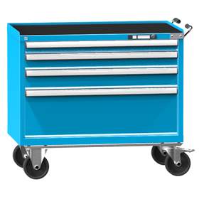 Cărucior tip dulap atelier mobil cu sertare pentru scule, HxLxl: 908 x 1037 x 780 mm, 4 sertare, albastru RAL5012