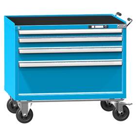 Cărucior tip dulap atelier mobil cu sertare pentru scule, HxLxl: 908 x 1037 x 780 mm, 4 sertare, albastru RAL5012