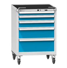 Mobiler Schubladenschrank, HxBxT: 1013 x 731 x 780 mm, 5 Schubladen, Farbe grau RAL7035/blau RAL5012