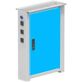 Elektropneumatischer Werkbankfuß, 3 Steckdosen 230V, Pneumatikanschluss, H: 840 mm, T: 703 mm, grau RAL7035/blau RAL5012