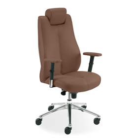 Profi-Drehsessel SONATA, mit Armlehnen und Kopfstütze, Lederbezug - braun