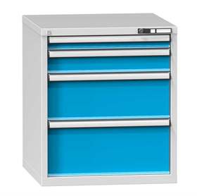 Dílenská skříňka KOMBI, v x š x h: 840 x 731 x 780 mm, 4 x zásuvka, barva šedá RAL7035/modrá RAL5012