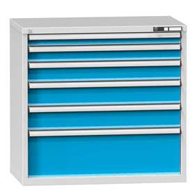 Schubladenschrank für Werkstatt, HxBxT: 990 x 1037 x 780 mm, 6 x Schubladen, Farbe grau RAL7035/blau RAL5012
