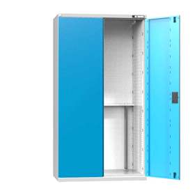 Dulap pentru unelte, scule și instrumente CNC, lungime x înălțime: 1044x1950 mm, ușă batantă, corp gri RAL7035/ușă albastră RAL5012