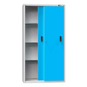 Dulap metalic de atelier cu uși batante, HxLxl: 1950x1044x405 mm, 3 x polițe 100 kg, gri RAL7035/albastru RAL5012