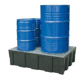 Záchytná vana EUR plastová, s ocelovým roštem, 1205 x 805 mm, bez nožiček, černá