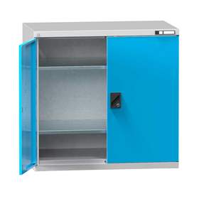 Werkstatt-Schrank, HxBxT: 1000 x 1044 x 655 mm, Flügeltüren, 2 x Fachböden 100 kg, Farbe Lichtgrau RAL7035/Blau RAL5012