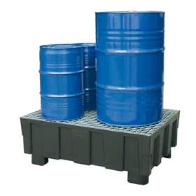 Záchytná vana EUR plastová, s ocelovým roštem, 1205 x 805 mm, se 4 nožičkami, černá