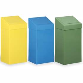 Set de coșuri pentru sortarea deșeurilor: 3 recipiente (galben, albastru, verde), înălțime 700 mm