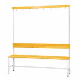 Garderobenbank mit 7 Kleiderhaken und Sitzfläche aus Massivholzleisten, Länge 1500 mm